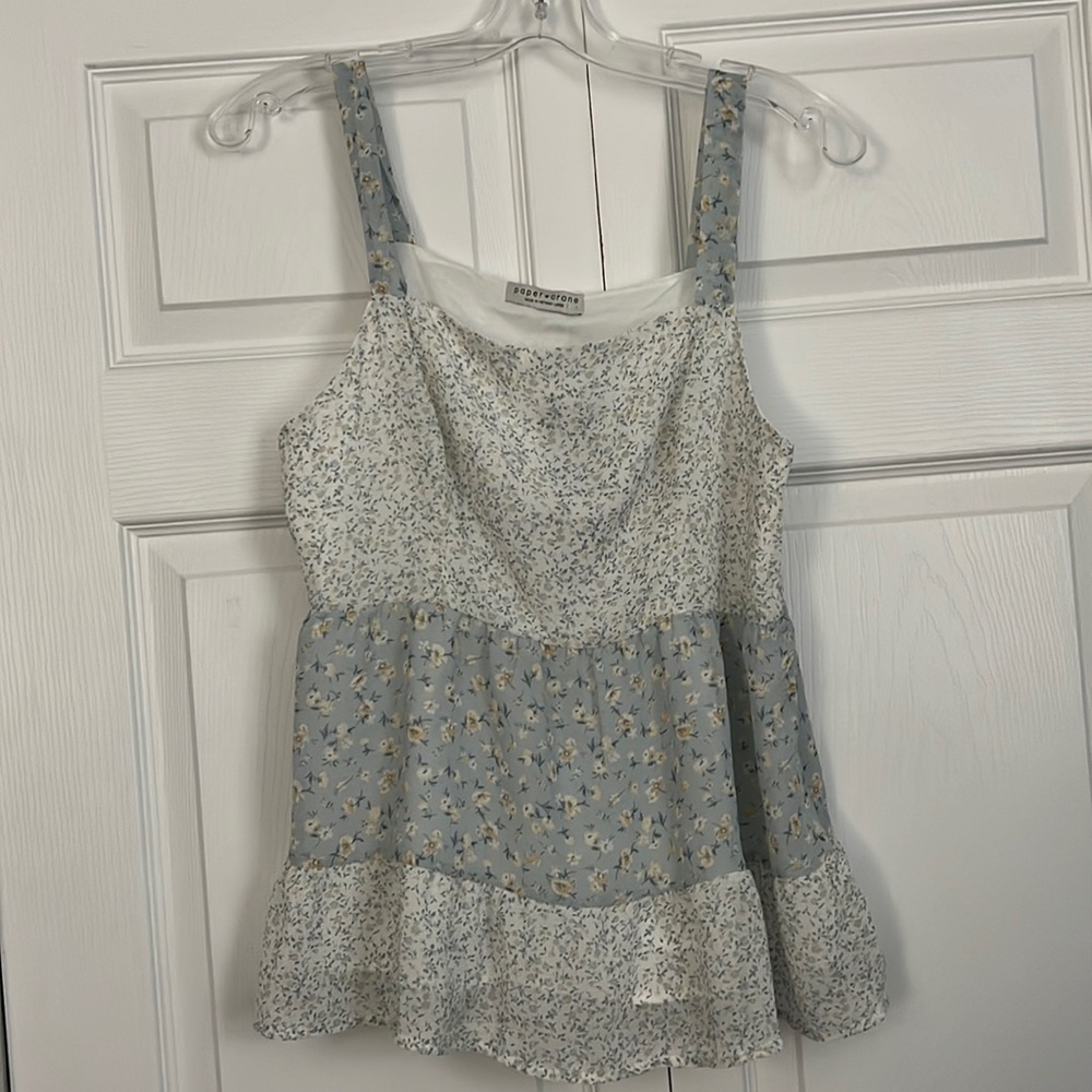 NWT Women’s Paper Crane White/Blue Floral Tank Top | Size- Large